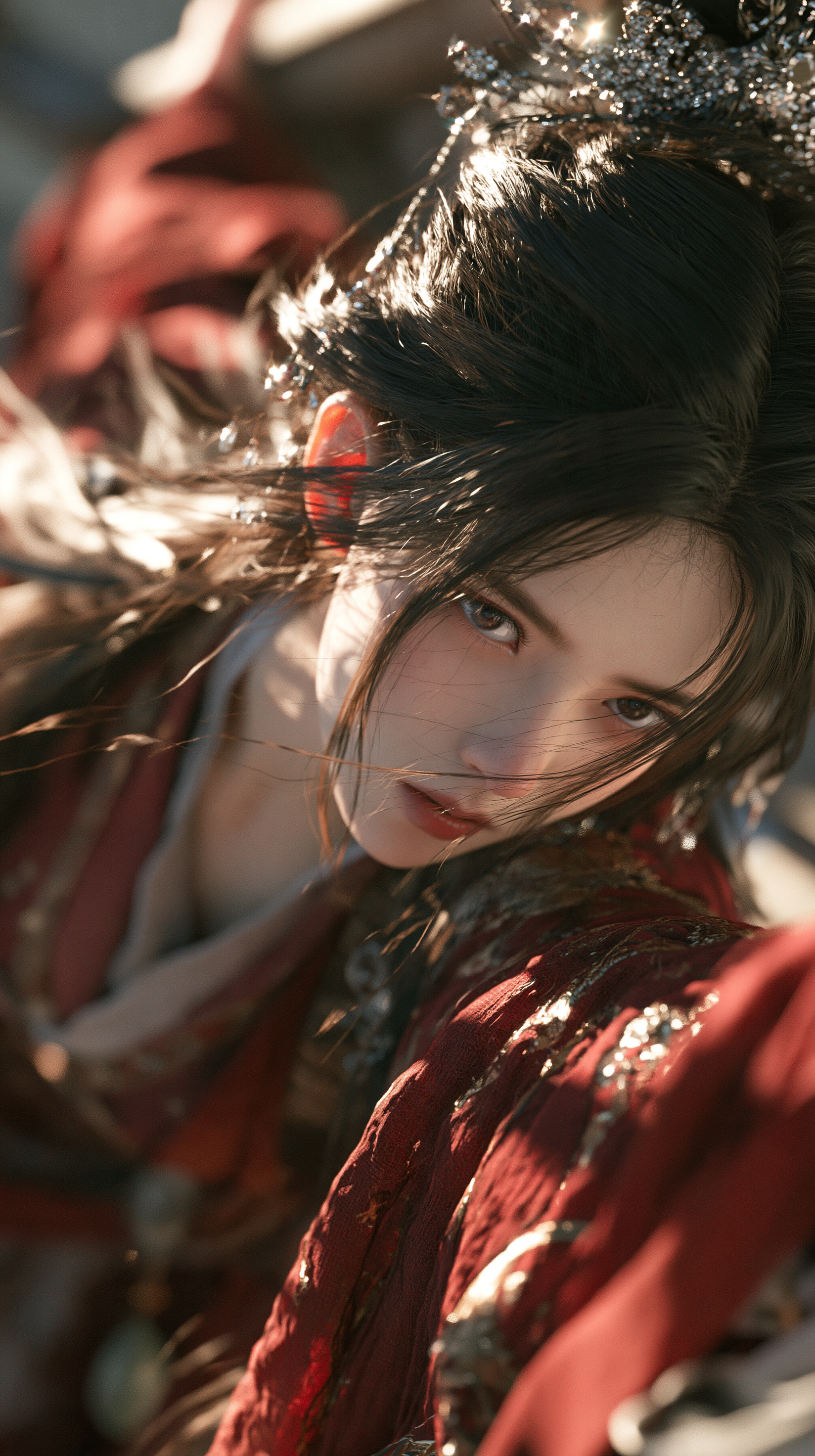 Cinematic medium close-up, camera at chest…