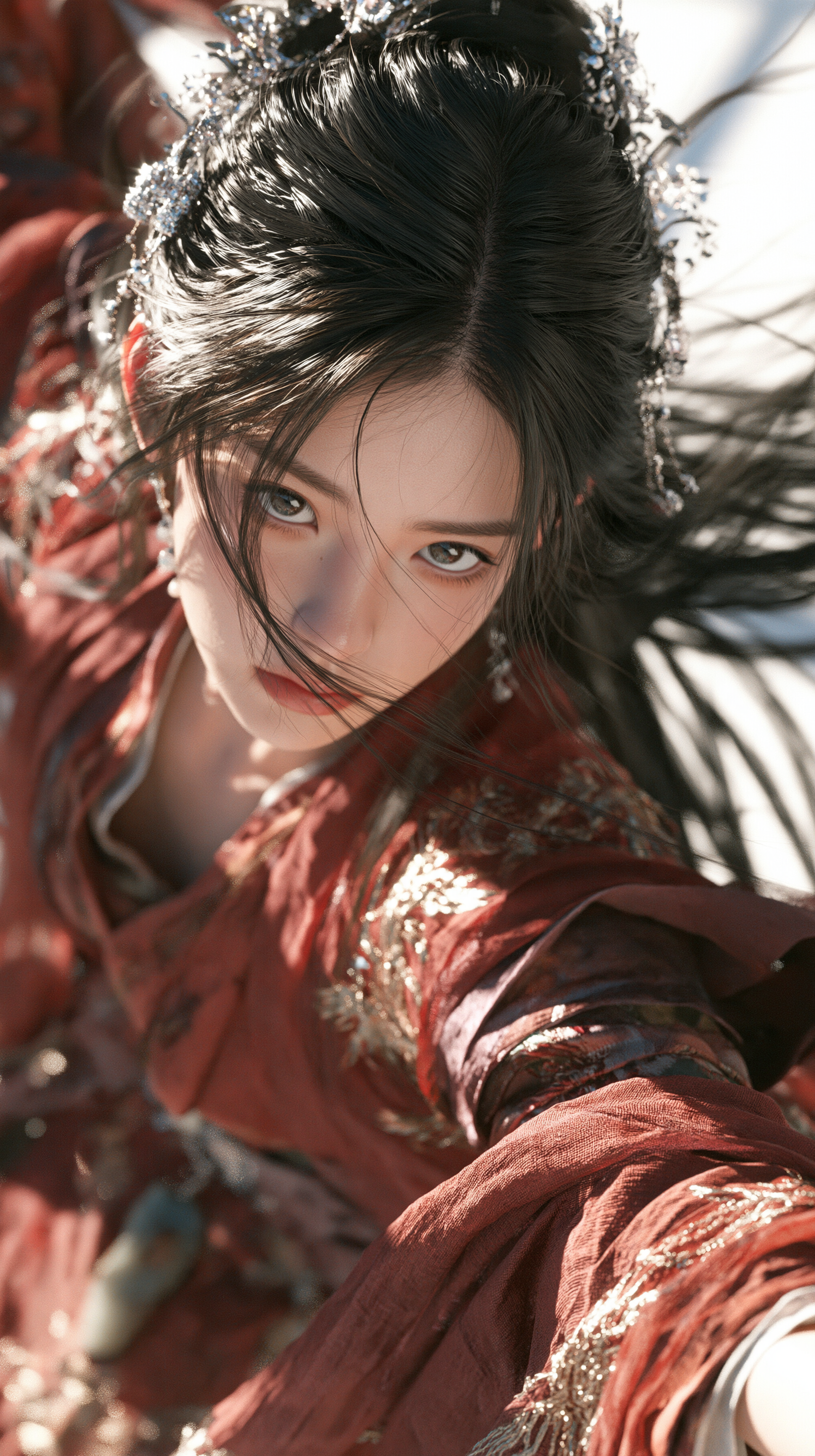 Cinematic medium close-up, camera at chest…