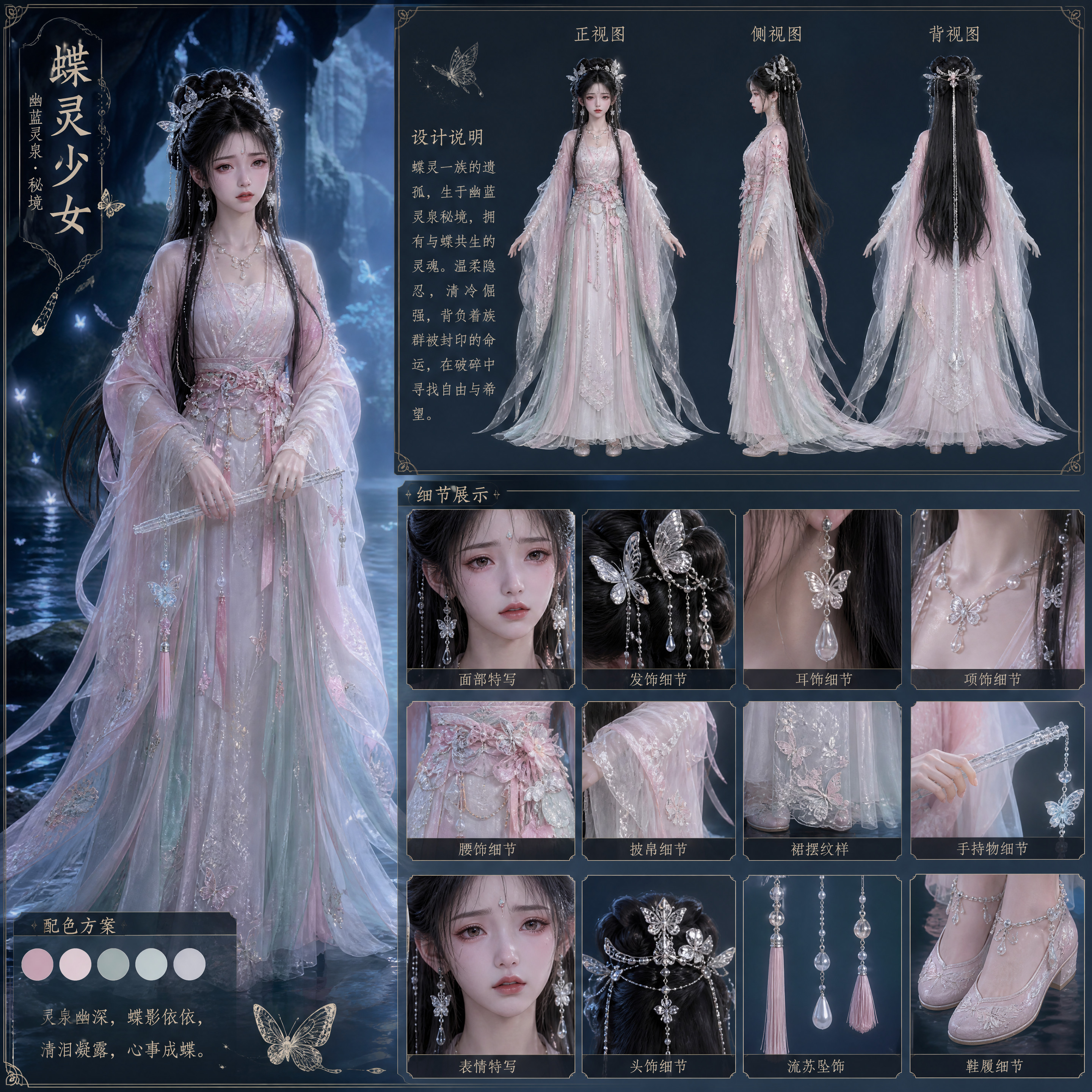 次世代3D角色设定板，电影级CG品质，超写实渲染，UE5风格，PBR材质，全局光…