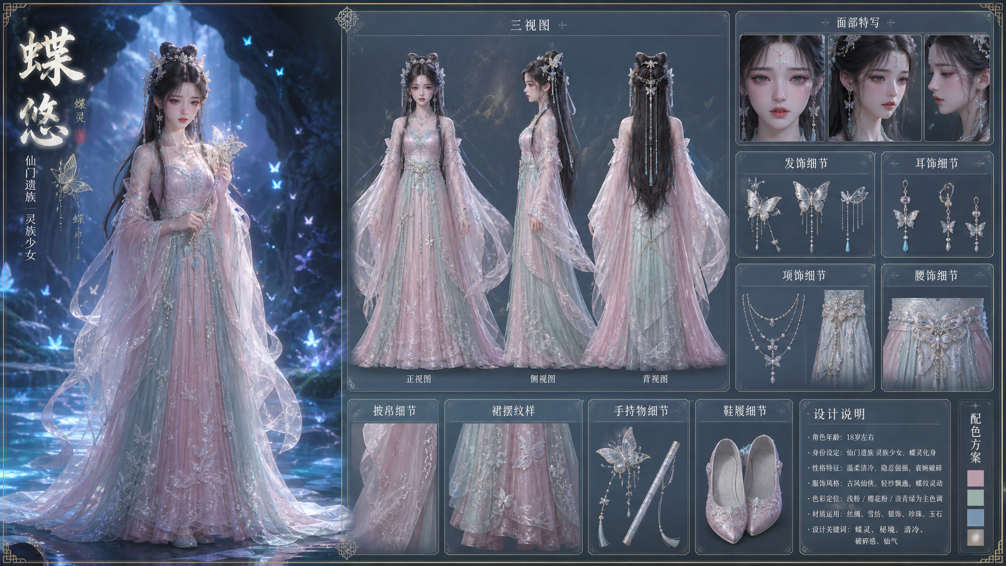 次世代 3D 角色设定板，电影级 CG，UE5 超写实渲染，PBR 材质，全局光…