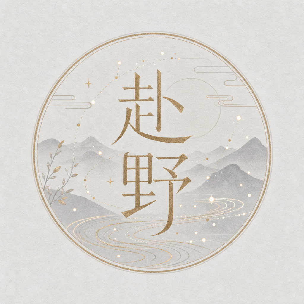 粉丝团体标识：文字符号「赴野」，简约文艺国风徽章，浅灰 + 麦金色配色，无浮夸闪…