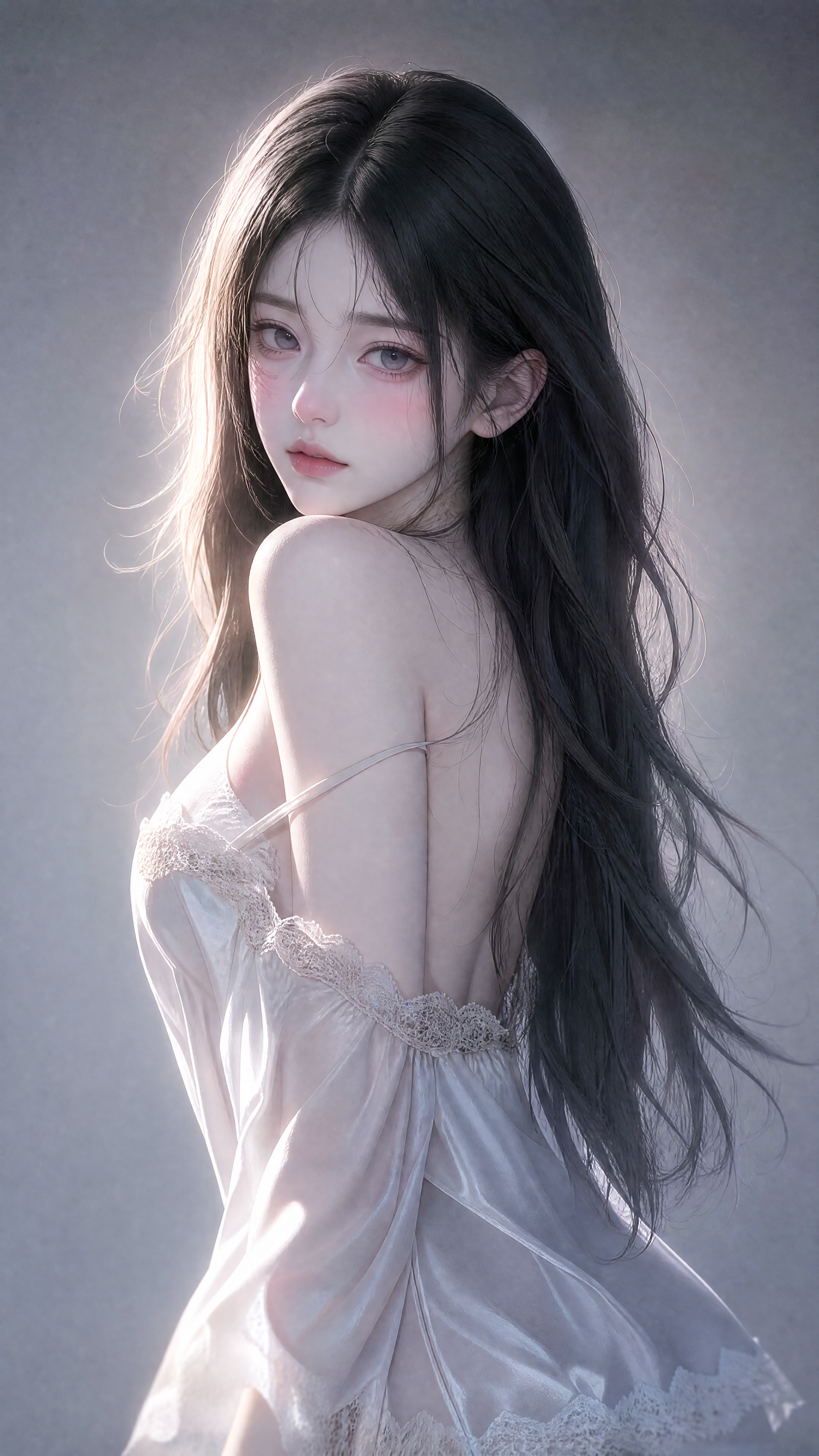 核心气质：易碎感纯欲少女，冷调疏离感
脸部细节：标准鹅蛋脸，冷调瓷白通透皮肤，鼻尖与…